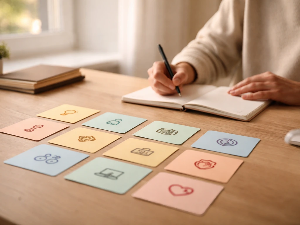 Mains anonymes organisant des cartes en grille pour illustrer une segmentation par profils d’entrepreneurs.