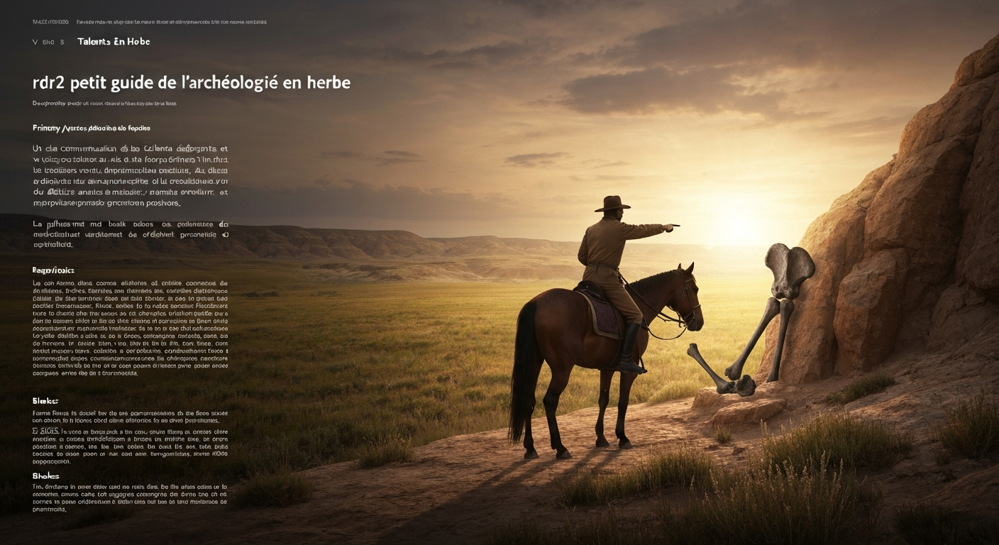 Explorateur à cheval examinant un ossement fossilisé sur une falaise au coucher du soleil, ambiance western et contemplative.