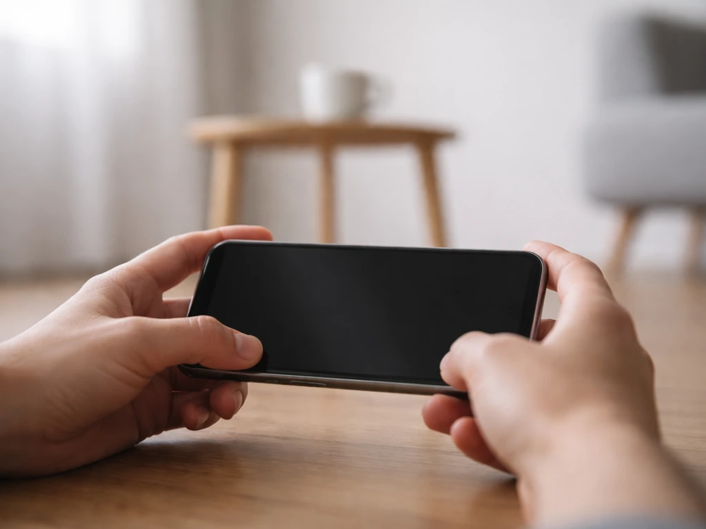 Smartphone au ras du sol : le premier plan est net et l’arrière-plan légèrement flou.